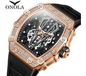 Reloj de hombre de moda con diamantes completos, barril de vino, marca superior, correa de silicona de lujo para hombres, reloj de vestir de cuarzo resistente al agua, deportes militares para hombres rojo/negro