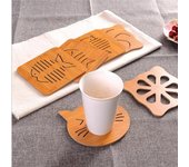 Estera de taza de madera hueca de madera, estera de mesa de dibujos animados, estera para olla, estera para cuenco varios colores