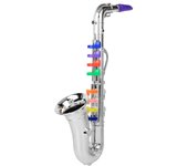 Saxofón de plástico para niños, juguete mini saxofón, instrumento musical para niños, juguete de regalo, plata plata
