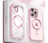 Funda de silicona ultrafina con revestimiento transparente para iPhone 16, 15, 14, 13, 12, 11 Pro Max Plus, película protectora de lente magnética Magsafe para niñas, color rosa iPhone 16 Pro Max negro