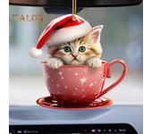 Colgante de gato navideño para coche, acrílico 2D, para espejo retrovisor, adorno decorativo para árbol de Navidad A