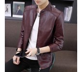 Chaqueta de cuero de felpa para hombre Otoño e invierno Nueva chaqueta ajustada Chaqueta de cuero de moda con cuello alto para jóvenes Chaqueta de marca de moda para motocicleta M