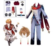 Juego de Anime Tartaglia, disfraz de Cosplay, peluca Tartaglia, conjunto completo de ropa, disfraz de fiesta de Navidad para mujer L-(Full set+wig)