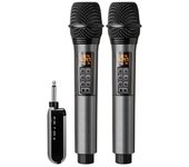 Sistema de micrófono inalámbrico con micrófono de mano UHF Micrófonos dinámicos profesionales para cine en casa 1 Receiver with 1 Microphone negro