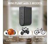 Mini bomba de aire eléctrica HT09, preestablecida, 3 presiones para pelotas, bicicletas, motocicletas y vehículos eléctricos negro