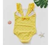 Traje de baño de lunares para niña: Traje de baño de una pieza con volantes y detalle de lazo, talla pequeña y mediana 7-8 years