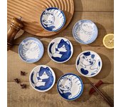 Plato de cerámica de estilo japonés para salsa y postre, vajilla creativa con bonitos dibujos del gato de la suerte, platos para Sushi con forma de gota de agua