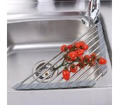 Estante de filtro de agua del fregadero de cocina, estante de almacenamiento para fregadero Triangular plegable, escurridor de acero inoxidable para tazones y palillos negro
