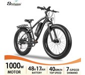 Bicicleta eléctrica urbana Shengmilo MX02S con motor sin escobillas de 1000 W, 48 V, 17,5 Ah, 26 x 4 pulgadas, neumáticos anchos, para adultos. negro