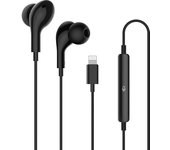 Auriculares con cable y canal para iPhone con certificación MFi, diseño magnético con control, auriculares estéreo para teletrabajo y trabajo desde casa, compatibles con auriculares Lightning. negro