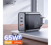 Cargador QOOVI 65W GaN USB tipo C de carga rápida Adaptador de carga rápida 4.0 Cargador USB-C PD para Samsung Xiaomi Macbook iPhone iPad negro