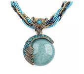 Collar retro estilo bohemio hecho a mano con cadena de cuentas multicapa de cristal y gemas para mujer ADM azul