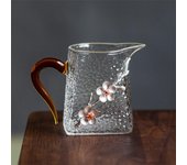 Tetera de vidrio resistente al calor con mango y taza de té con flor de ciruelo 3D, vajilla transparente con patrón de martillo