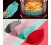 Revestimiento redondo para cesta para hornear freidora de aire de silicona de 22/24CM, bandeja reutilizable fácil de limpiar para freidoras de aire, plato para barbacoa, plato para pizza, pollo frito, horno, parrilla para cocina 20CM rojo
