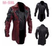 Moda Steampunk gabardina gótica para hombre chaqueta de cuero estilo Punk chaqueta de motociclista Otoño Invierno chaqueta de motocicleta M negro