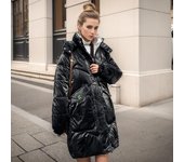Chaqueta de algodón brillante y sin lavado, chaqueta de algodón, abrigo suelto de invierno de longitud media para mujer, chaqueta de algodón M negro