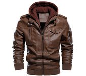 Chaqueta de cuero lavada para hombre de otoño e invierno Chaqueta de cuero S negro