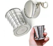 Taza plegable de acero inoxidable de 75ml, utensilios de cocina para acampar, tazas de agua pequeñas retráctiles para exteriores, portátil, plegable con tapa