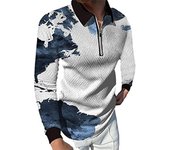 Polos para hombre de manga larga con estampado de relámpagos blancos a la moda, Polo nuevo para hombre, camiseta de manga larga con cremallera, Top XS blanco
