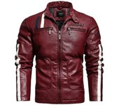 Chaqueta de cuero de motociclista para hombre, chaqueta de cuero sintético con cuello levantado y cremallera, informal, ajustada, para otoño e invierno S azul oscuro