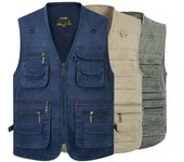 Chaqueta vaquera para hombre, abrigo informal, chaleco sin mangas con muchos bolsillos, chaleco suelto portátil para primavera y otoño, ropa masculina 7XL azul