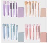 Juego de brochas de maquillaje con espejo compacto: Pinceles portátiles para sombras de ojos y rubor de viaje: herramientas de belleza esenciales. púrpura