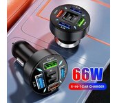 Cargador de coche USB de 6 puertos 66W PD + USB QC3.0 carga rápida carga rápida para iPhone 14 13 Huawei Xiaomi Samsung adaptador de cargador de teléfono móvil USB