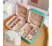 Caja de almacenamiento de joyas portátil, soporte de almacenamiento de joyas engrosado de cuero sintético limpio, artículos para el hogar color rosa