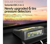 Sistema de monitoreo de presión de neumáticos, monitor de presión de neumáticos solar inalámbrico con 6 sensores y alarma rápida negro