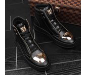 Zapatos casuales para hombre, botines de caña alta, botas casuales de cuero de metal para hombre, botines de moda para baile callejero para hombre, zapatos para hombre 39 blanco