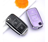 Soporte Fob de 2 botones para VW Volkswagen Golf 4 5 6 Jetta Passat Polo Bora Touran Skoda Seat TPU funda para llave de coche negro