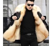 Parka de invierno de talla grande para hombre, abrigo de piel con capucha y cuello de piel grande, chaqueta térmica de forro polar larga M