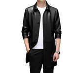 Nuevo abrigo de cuero genuino para hombres de primavera y otoño con cuello tipo polo para hombres de mediana edad, chaqueta de longitud media, abrigo, top informal de negocios 4XL