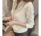 Chaqueta de encaje de verano para mujer, abrigo nuevo, chaqueta Bomber transpirable con agujeros, ropa de mujer con protección solar de manga larga de encaje sólido fino 2XL blanco