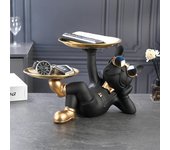 Estatua decorativa de resina para perro, mayordomo con bandeja, mesa de almacenamiento, adorno de Bulldog Francés para sala de estar, escultura decorativa, manualidad para regaloZWA azul