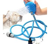 Boquilla de ducha para mascotas, herramienta de masaje de silicona adecuada para uso en interiores y exteriores, boquilla de ducha multifuncional para gatos y perros azul