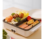 Parrilla Eléctrica Sartén 2 Velocidades Hogar Multifuncional Pequeña Olla Caliente De 2 L Barbacoa Una Olla 1200 W Alta Potencia Dormitorio Mini Máquina De Barbacoa US Plug blanco