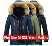 Parka Hombres Abrigos Chaqueta de invierno Hombres Slim Thicken Piel Abrigo con capucha Ropa exterior caliente Ropa Hombre a prueba de viento M verde