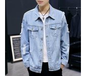 Chaqueta vaquera con agujeros rasgados para hombre y mujer, ropa Vintage, abrigo de camionero, chaqueta con botones de manga larga de estilo occidental, verano y otoño S