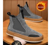 Botines de ante sintético para hombre, botas Chelsea cálidas para hombre, botas de nieve de algodón sin cordones para hombre, zapatos casuales retro, botines para mujer 39 negro