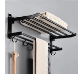 Toallero de 2 capas para baño, colgador de pared, toallero plegable para baño, soporte para toallas con gancho móvil, toallero de ducha negro