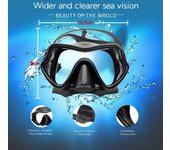 Máscara de snorkel, gafas de natación, buceo, falda de silicona, lente de vidrio templado, visión amplia, entrenamiento con cubierta para la nariz, correa ajustable negro