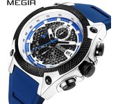 Reloj deportivo MEGIR para hombre, reloj Masculino con correa de silicona azul, relojes para hombre de marca superior, reloj de cuarzo luminoso resistente al agua de lujo para hombre rosa brillante