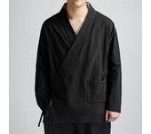 Traje Tang Hanfu de estilo chino para hombre, de lino, de manga larga, con tapeta diagonal, chaqueta retro de algodón y lino, túnica de laico zen XXXXL blanco