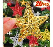 4/20 piezas de colgante de estrella de cinco puntas, dorado, plateado y rojo, ahuecado, para árbol de Navidad, decoración para fiestas de Año Nuevo. 4PCS(1set)