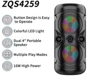 Altavoz Bluetooth inalámbrico portátil ZQS-4259 para exteriores, hogar, altavoz con luz LED de alta calidad, radio, USB, tarjeta TF y micrófono