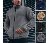 Abrigo de invierno para hombre, cuello alto, manga larga, color sólido, chaqueta de felpa gruesa con M negro