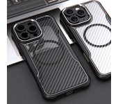 Fundas para iPhone 16 Pro Max para funda de teléfono de fibra de carbono magnética Magsafe para Apple 15 14 13 12 11 Pro Max 16 Plus funda de carga inalámbrica Magsafing For iPhone 16 Pro Max negro