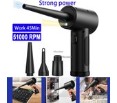 Pistola sopladora de aire inalámbrica de 60000 RPM, soplador de aire comprimido USB para limpieza de computadoras, portátiles, teclados y cámaras USB negro