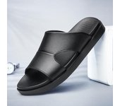 Zapatillas de moda para hombre, zapatos de cuero para verano, zapatillas casuales para playa, chanclas para exteriores para hombre, zapatos suaves y transpirables, sandalias tipo mula 37 negro